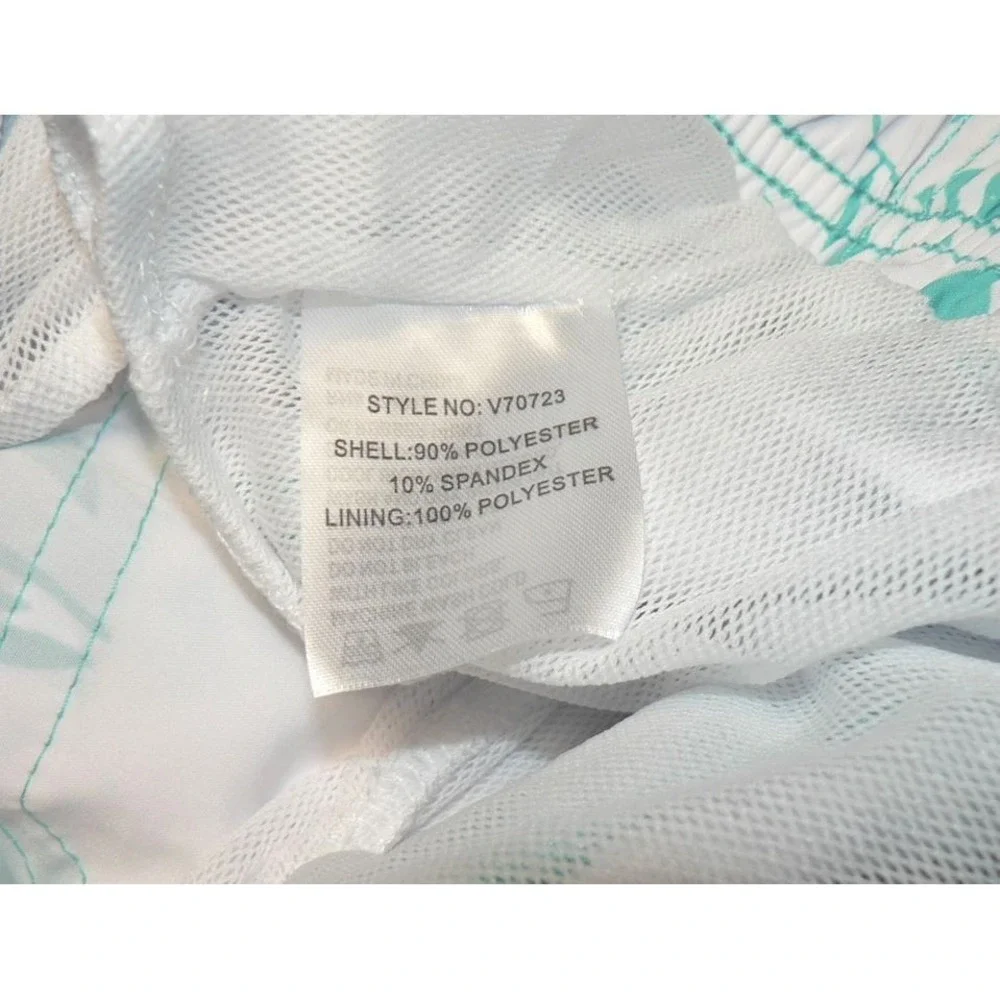Vintage Summer Men's Tropical Print Drawstring Volley‎ Swim Trunks in Teal Large